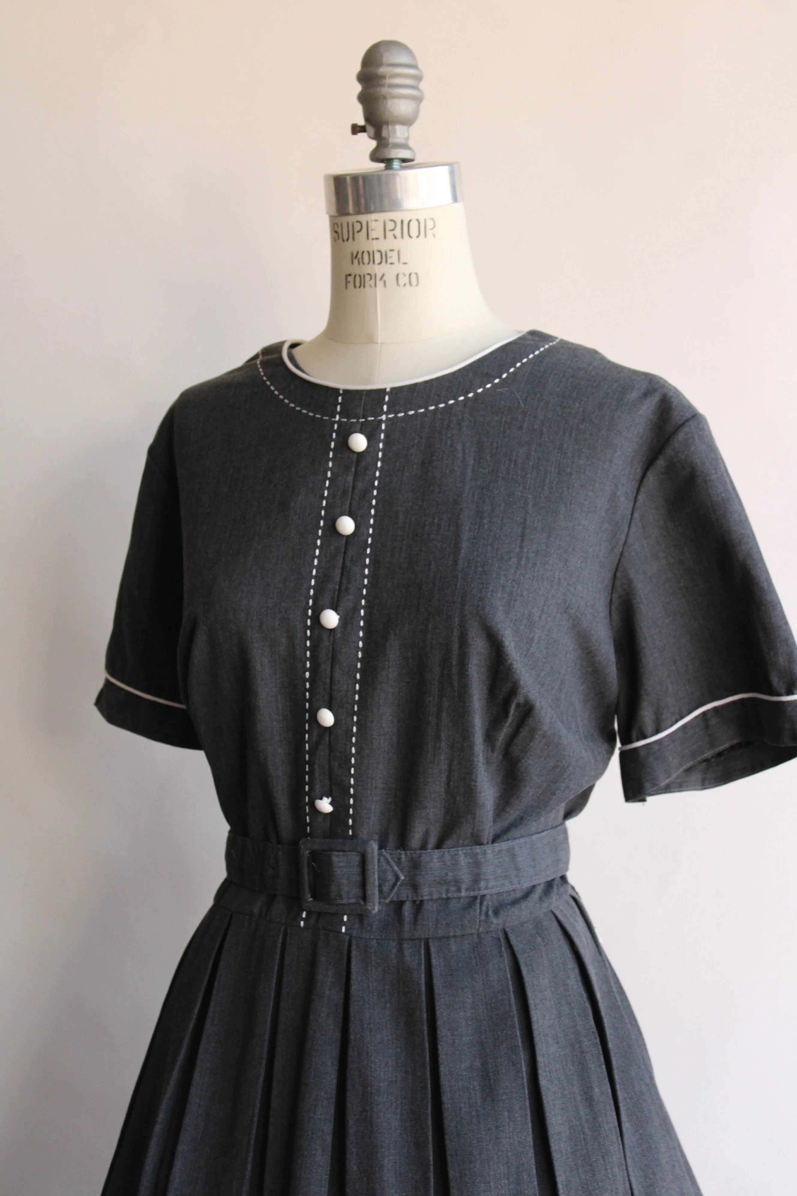 Vintage 1960s Plus Size Gray Dress with Belt