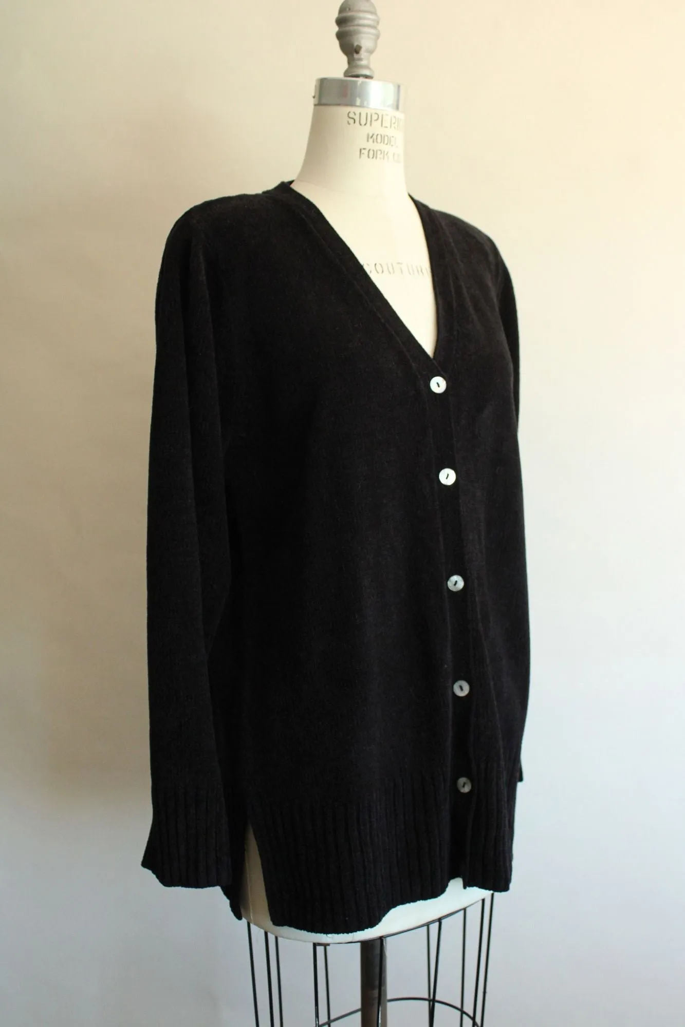Vintage 1990s 2000s New Karen Scott Black Chenille Cardigan