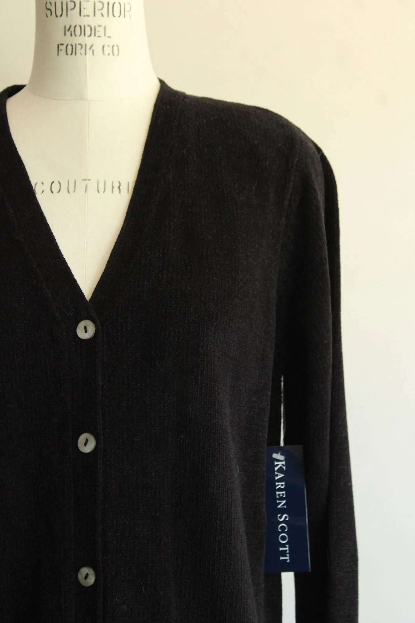 Vintage 1990s 2000s New Karen Scott Black Chenille Cardigan