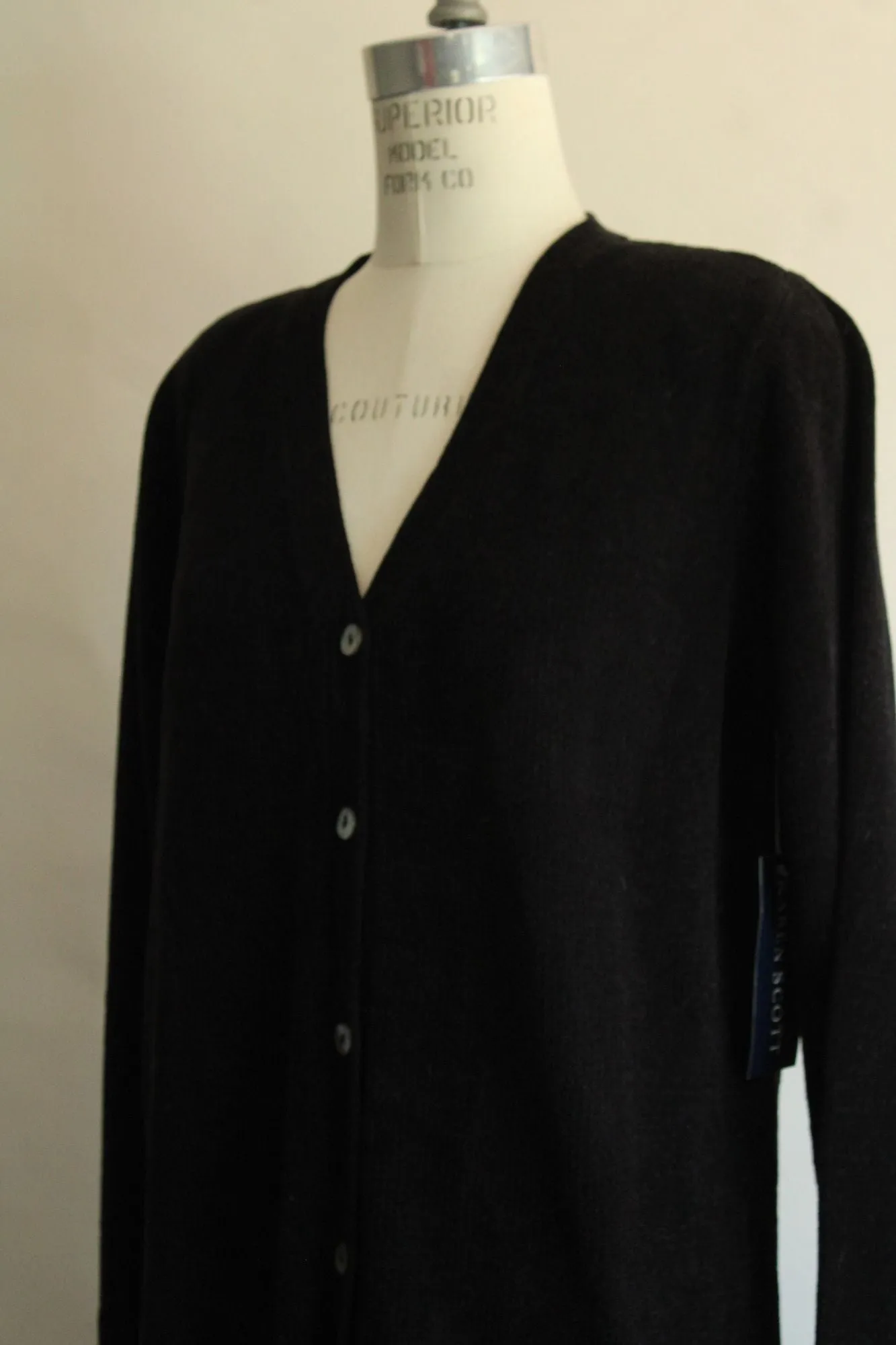 Vintage 1990s 2000s New Karen Scott Black Chenille Cardigan