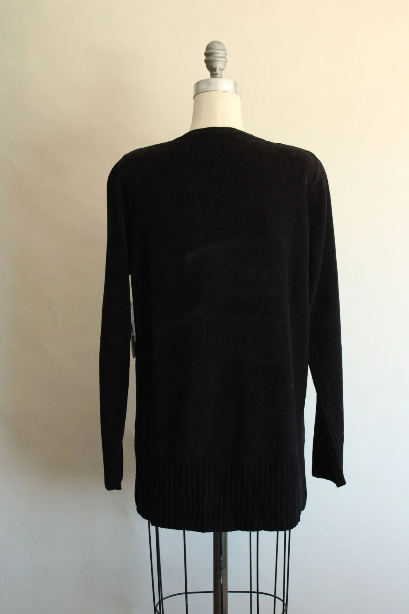 Vintage 1990s 2000s New Karen Scott Black Chenille Cardigan
