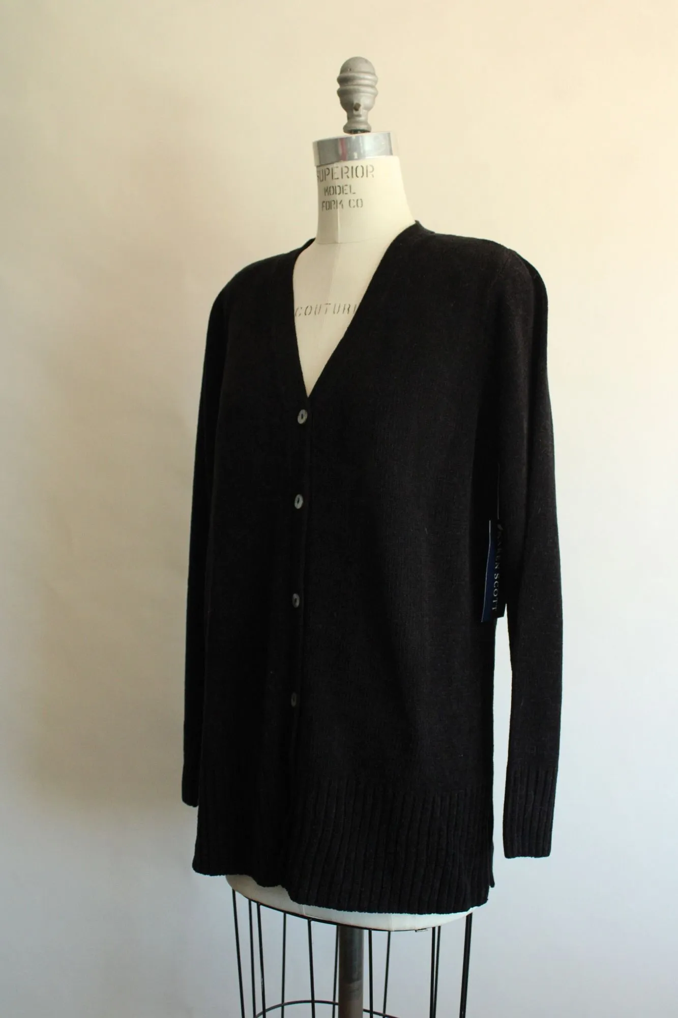 Vintage 1990s 2000s New Karen Scott Black Chenille Cardigan