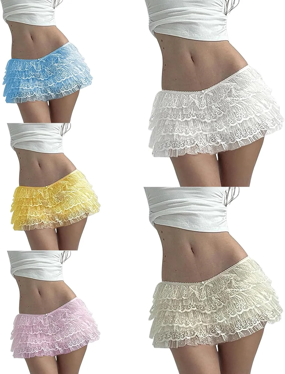Women Lace Ruffle Mini Skirt Low Rise Cute Skirts with Shorts Cute Layered Y2k Coquette A-line Skort Streetwear