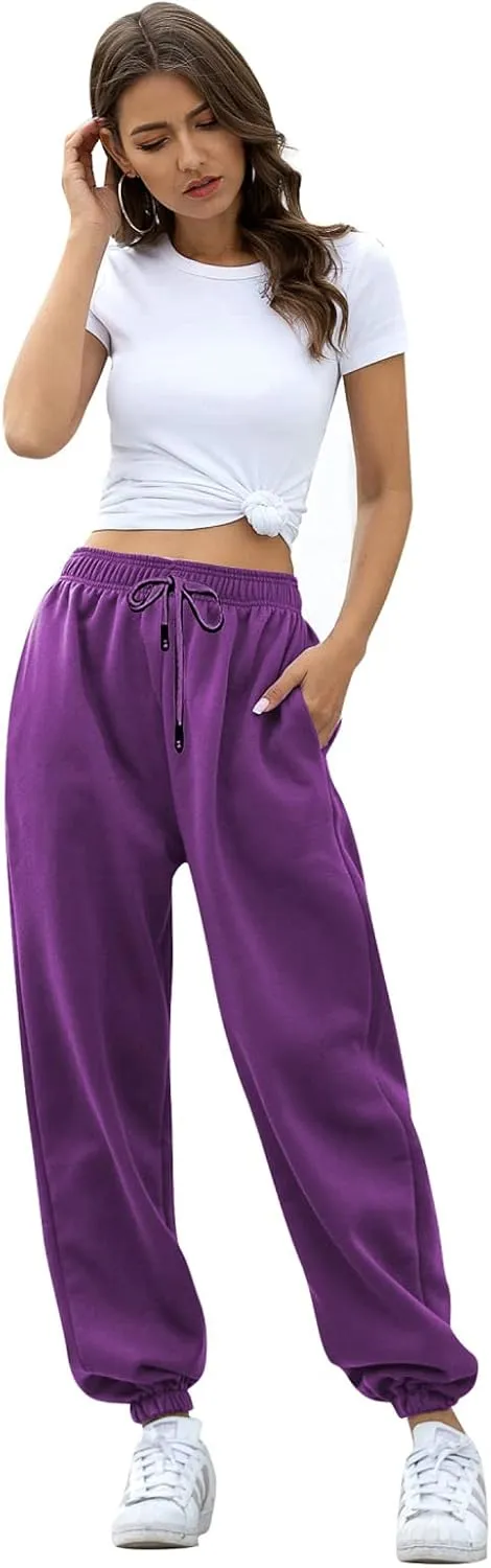 Womens Cinch Bottom Sweatpants Pockets High Waist Sporty Gym Athletic Fit Jogger Pants Lounge Trousers