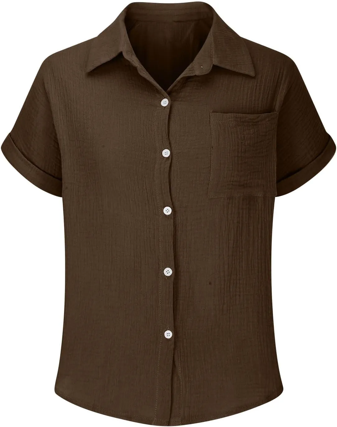 Womens Gauze Shirts Button Down Dress Shirts Casual Short Sleeve Textured Collared Summer Work Blouse Camping Clothes