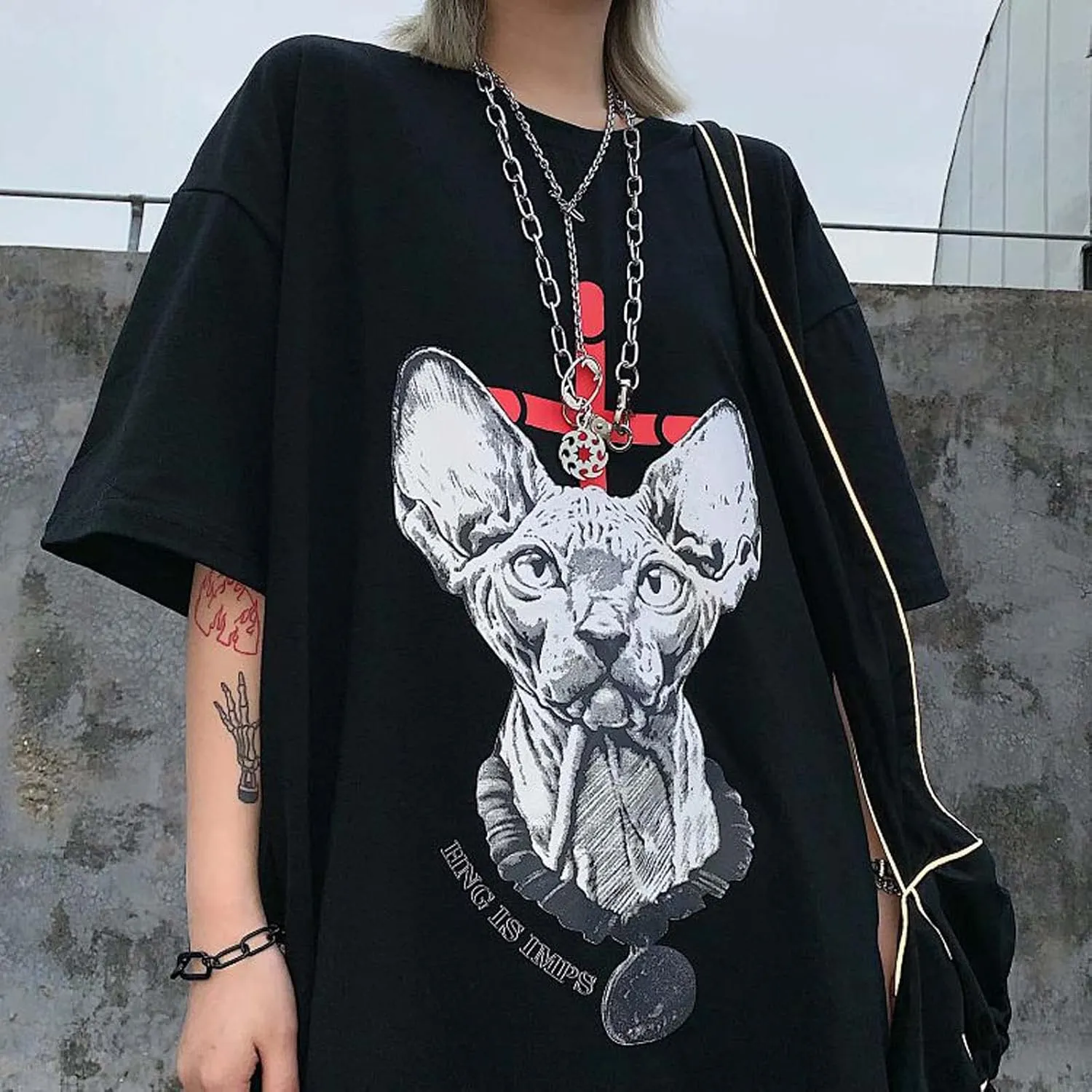 Women's Goth T-Shirt Summer Graphic Harajuku Gothic Anime Print Novelty Short Sleeve Top