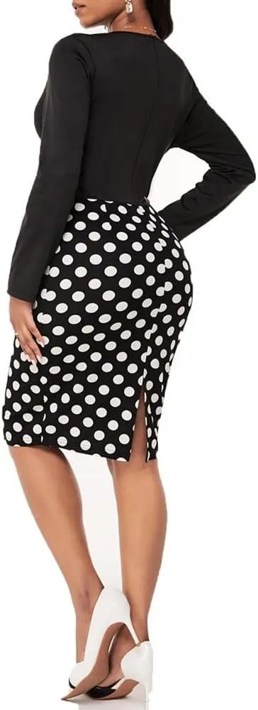 Womens Print Midi Pencil Skirt High Waisted Stretch Office Straight Spit Skirt